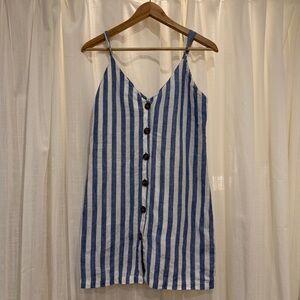 Reformation Kauai Linen Blue and White Striped Mini Dress Small